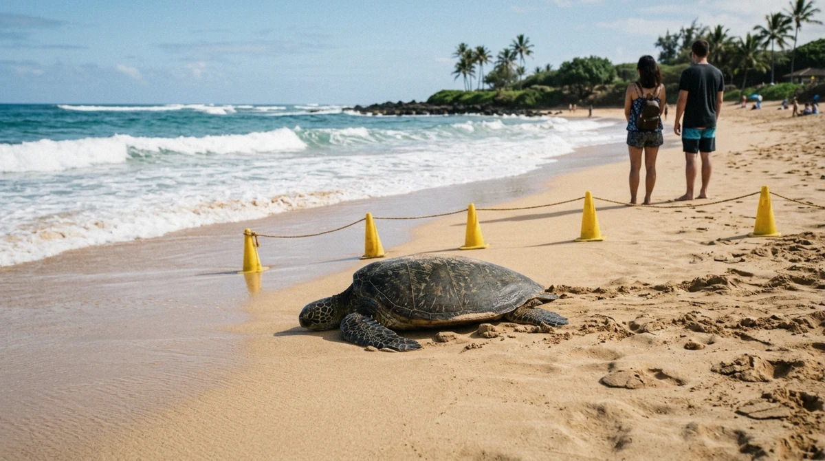 Snorkeler entering the water from the rocky shore at a free spot to see turtles in Oahu without a tour